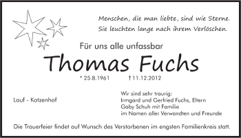 Traueranzeige von Thomas Fuchs von Pegnitz-Zeitung